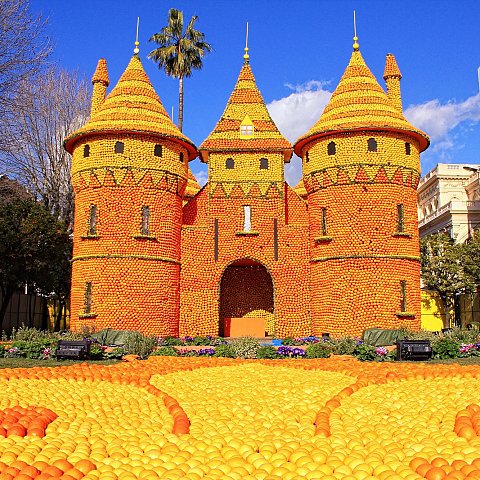 Exposition des motifs d'agrumes dans les jardins Biovès - Fête du Citron®